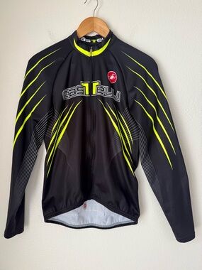 Vtg Castelli Thermal Cycling  Full Zip Jersey-Men's Large-Black/Neon Yellow- W09
